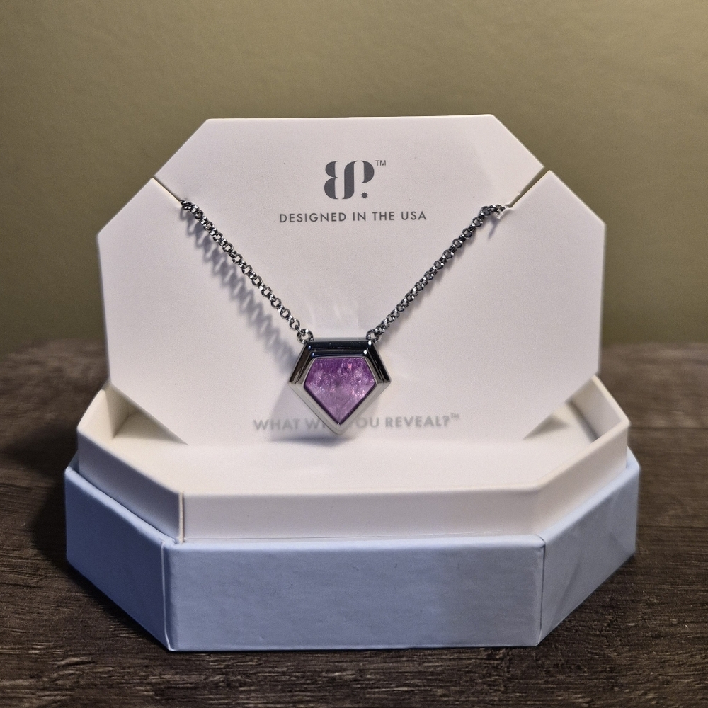 Bomb Party Hexagon Purple and Silver Necklace